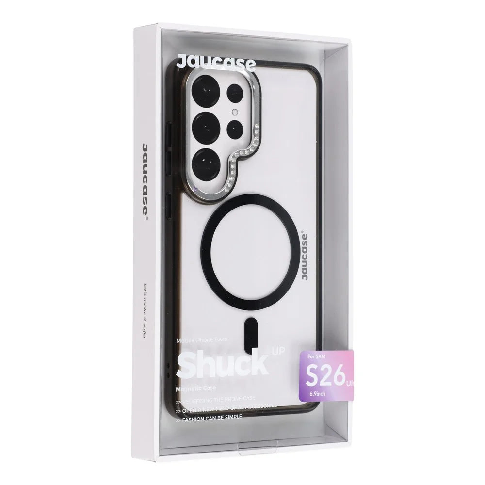 JAUCASE For Samsung Galaxy S26 Ultra Magnetic Case Rhinestone Decor Lens Frame PC + TPU Clear Phone Cover - Black - 7