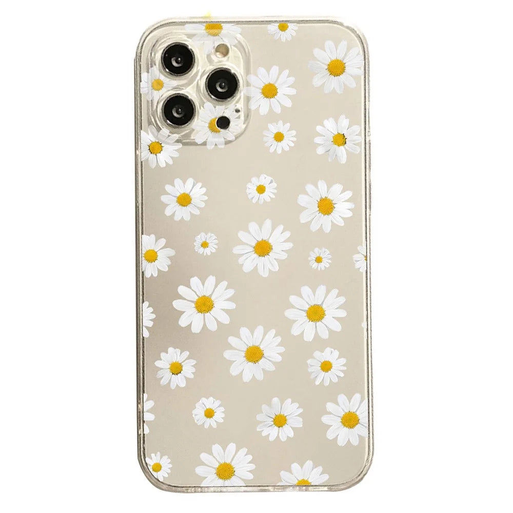 For iPhone 15 Pro Case Daisy Pattern Clear TPU Phone Back Cover - Transparent - 1