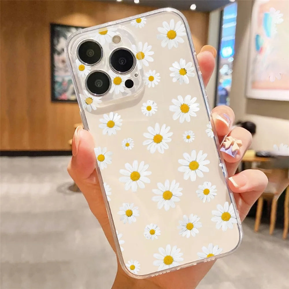 For iPhone 15 Pro Case Daisy Pattern Clear TPU Phone Back Cover - Transparent - 4