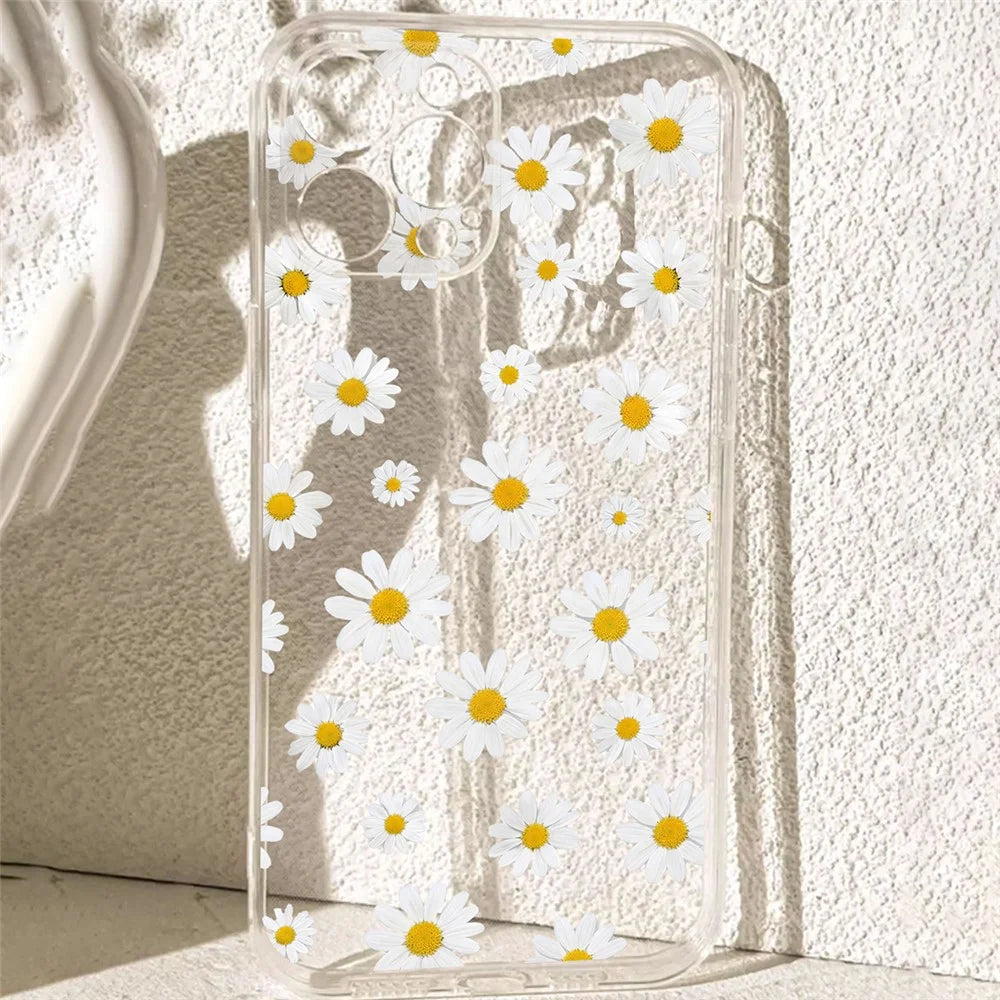 For iPhone 15 Pro Case Daisy Pattern Clear TPU Phone Back Cover - Transparent - 5