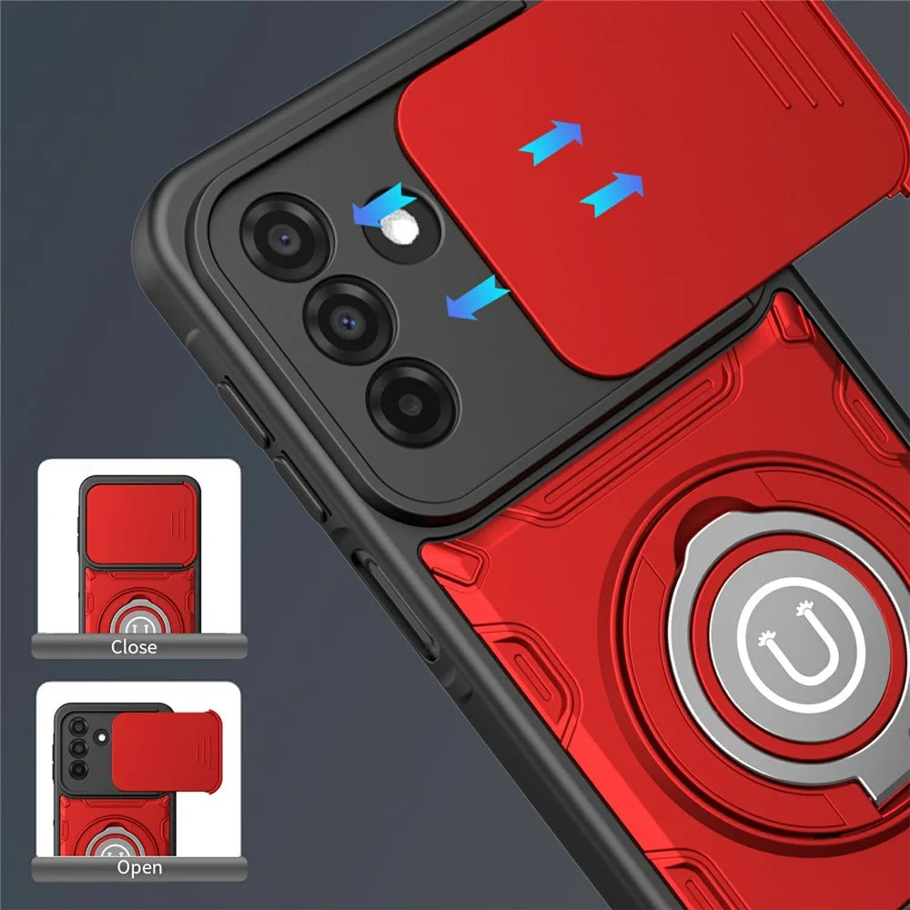 Phone Case with Slide Camera Cover For Samsung Galaxy A18 5G / A18 4G / A17 5G / A17 4G / A26 5G Ring Kickstand PC + TPU Shell - Red - 3