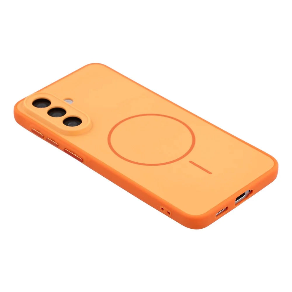 For Samsung Galaxy A57 5G Magnetic Case TPU + PC Shockproof Phone Cover with Electroplated Buttons - Orange - 4
