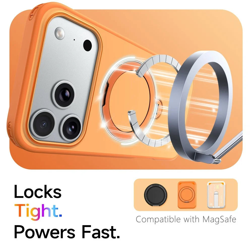 For iPhone 18 Pro / 17 Pro Magnetic Case Ring Holder Kickstand PC + TPU Dual-Layer Protective Phone Cover - Orange - 2