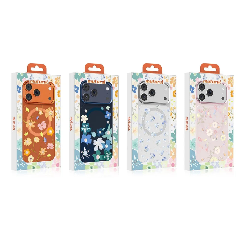 MUTURAL For iPhone 17 Pro Max Magnetic Case Flower Pattern Design Liquid Silicone + Glass + PC Phone Cover - Dark Blue - 7