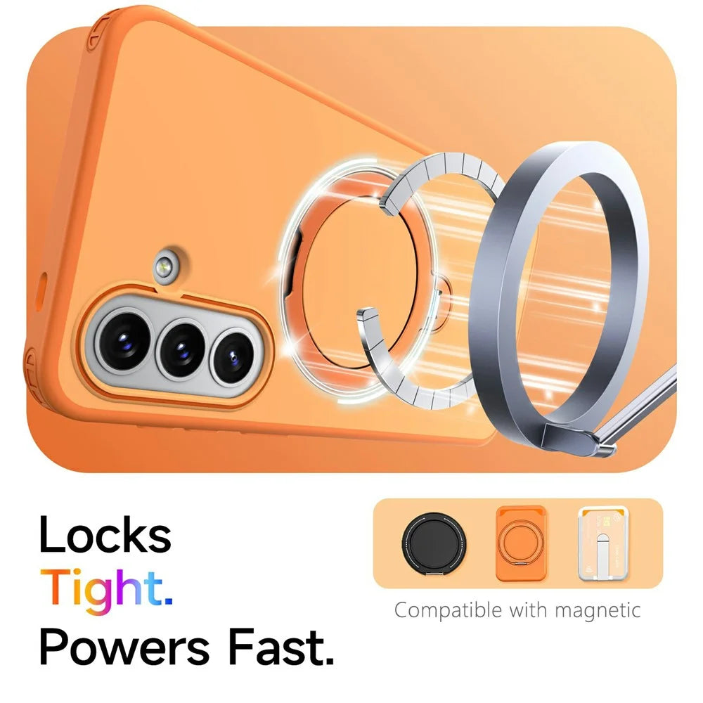 For Samsung Galaxy A56 5G Magnetic Case Ring Holder Kickstand PC + TPU Dual-Layer Protective Phone Cover - Orange - 2