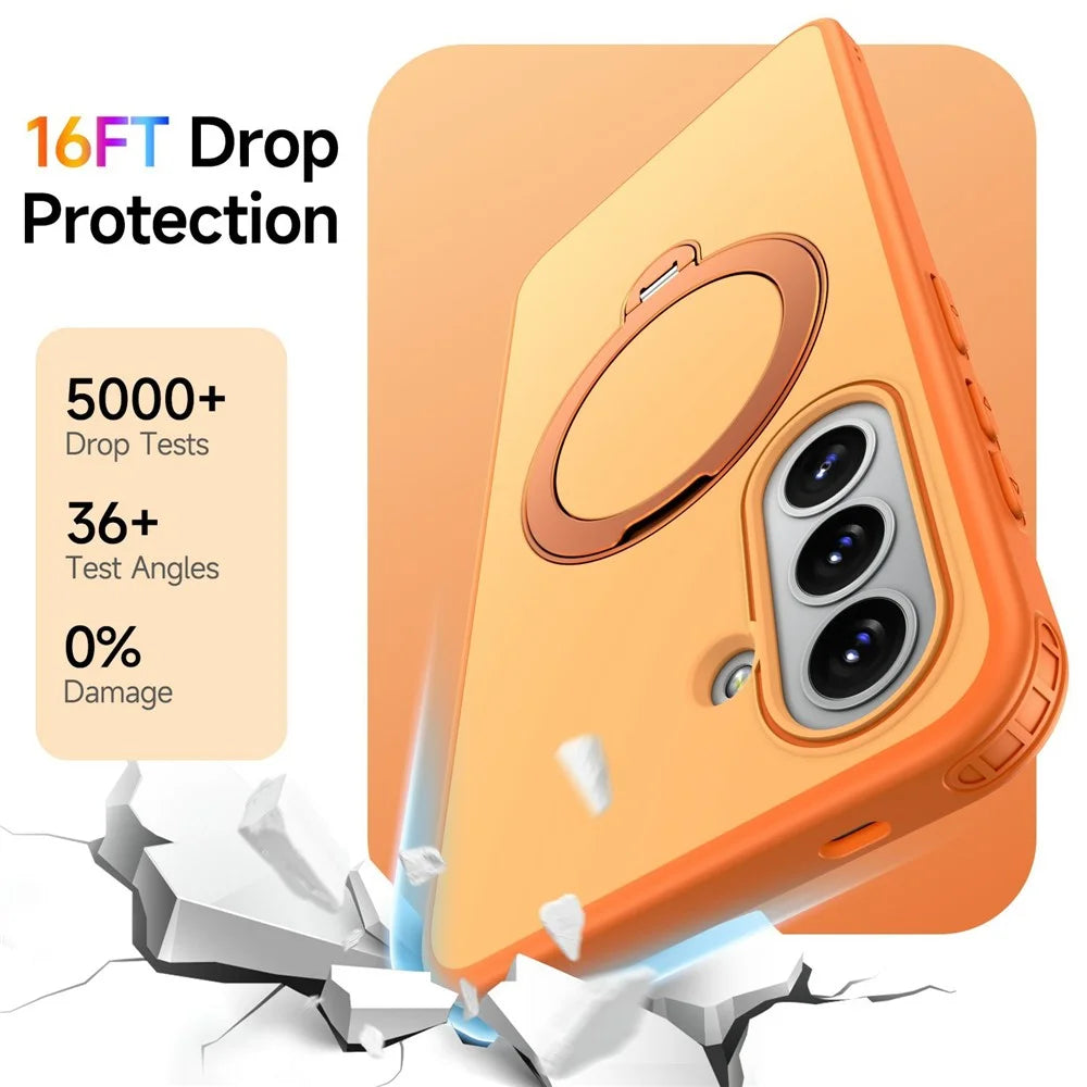 For Samsung Galaxy A56 5G Magnetic Case Ring Holder Kickstand PC + TPU Dual-Layer Protective Phone Cover - Orange - 3