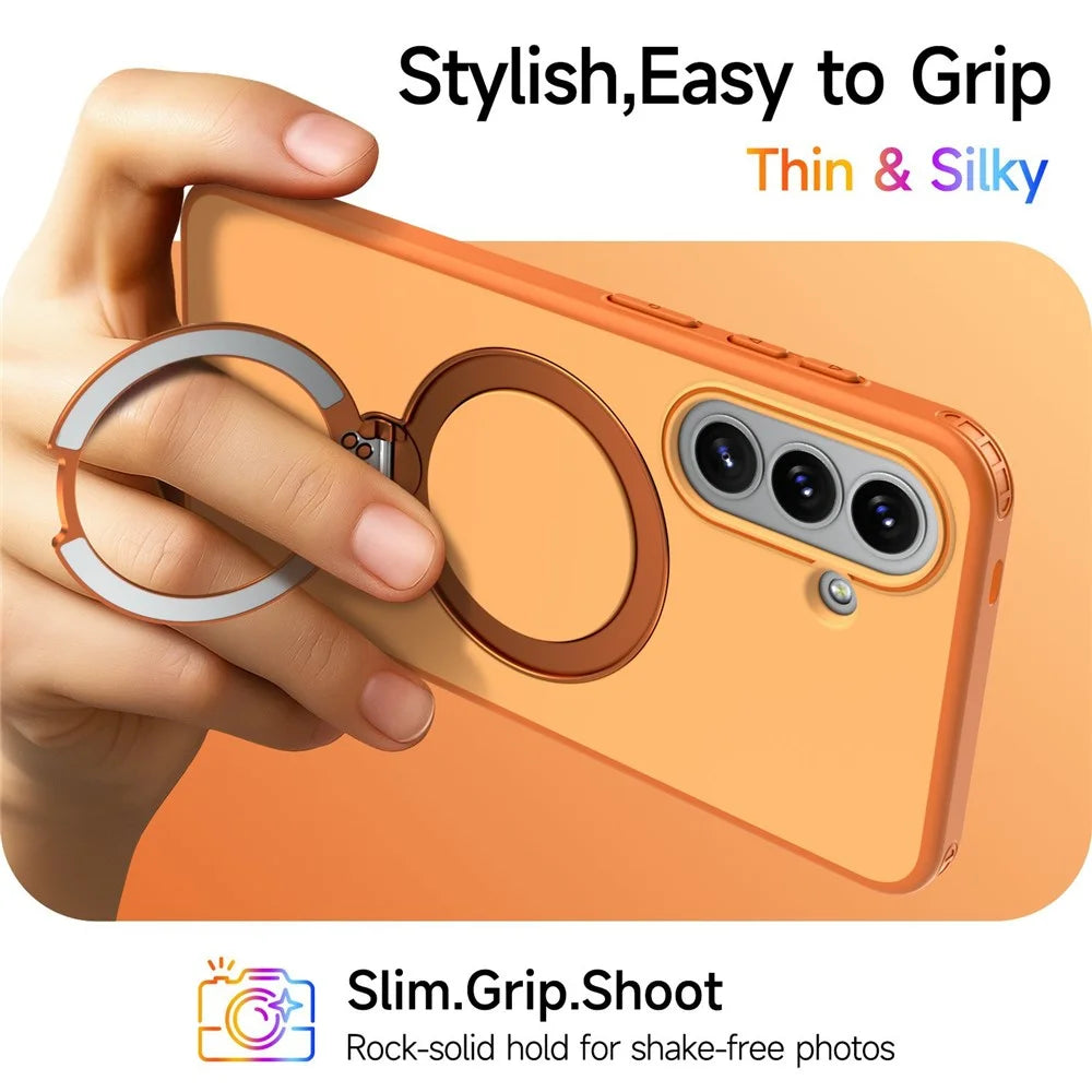 For Samsung Galaxy A26 5G Magnetic Case Ring Holder Kickstand PC + TPU Dual-Layer Protective Phone Cover - Orange - 6