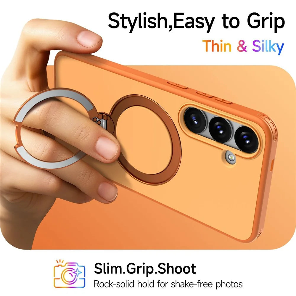 For Samsung Galaxy S26+ Magnetic Case Ring Holder Kickstand PC + TPU Dual-Layer Protective Phone Cover - Orange - 6