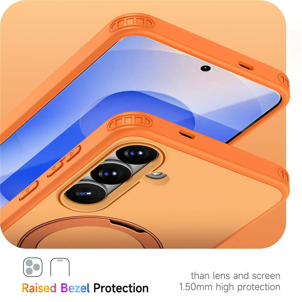 For Samsung Galaxy S24+ / S25+ Magnetic Case Ring Holder Kickstand PC + TPU Dual-Layer Protective Phone Cover - Orange - 4