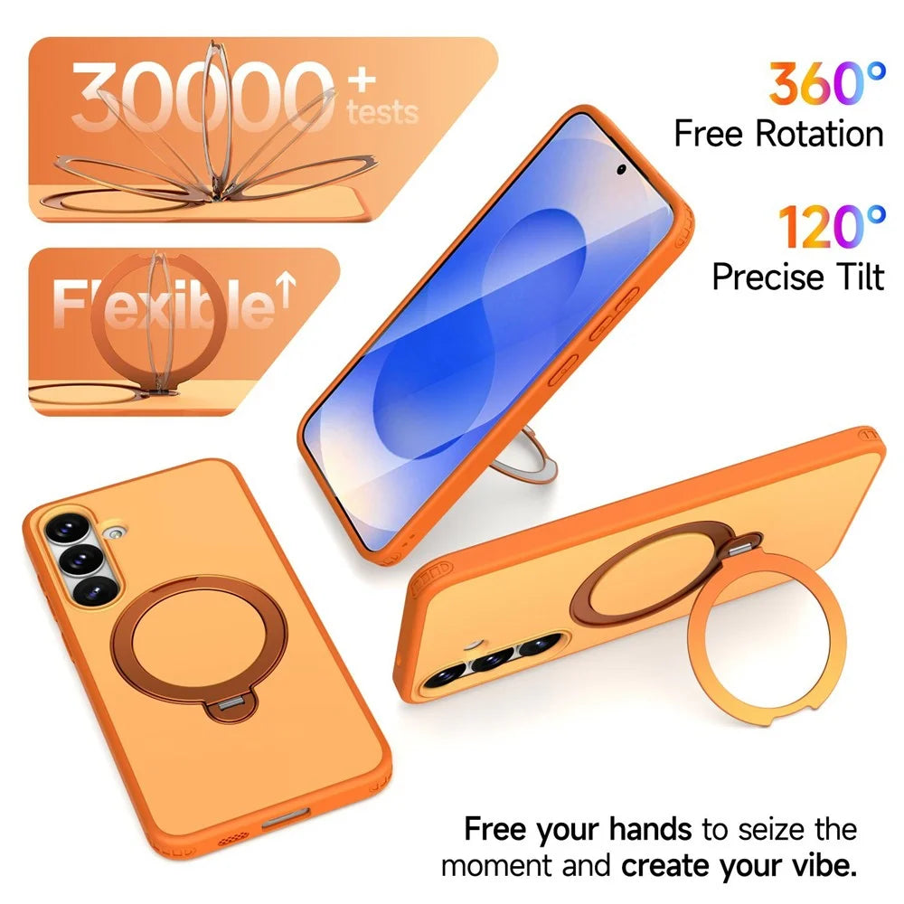 For Samsung Galaxy S24+ / S25+ Magnetic Case Ring Holder Kickstand PC + TPU Dual-Layer Protective Phone Cover - Orange - 7