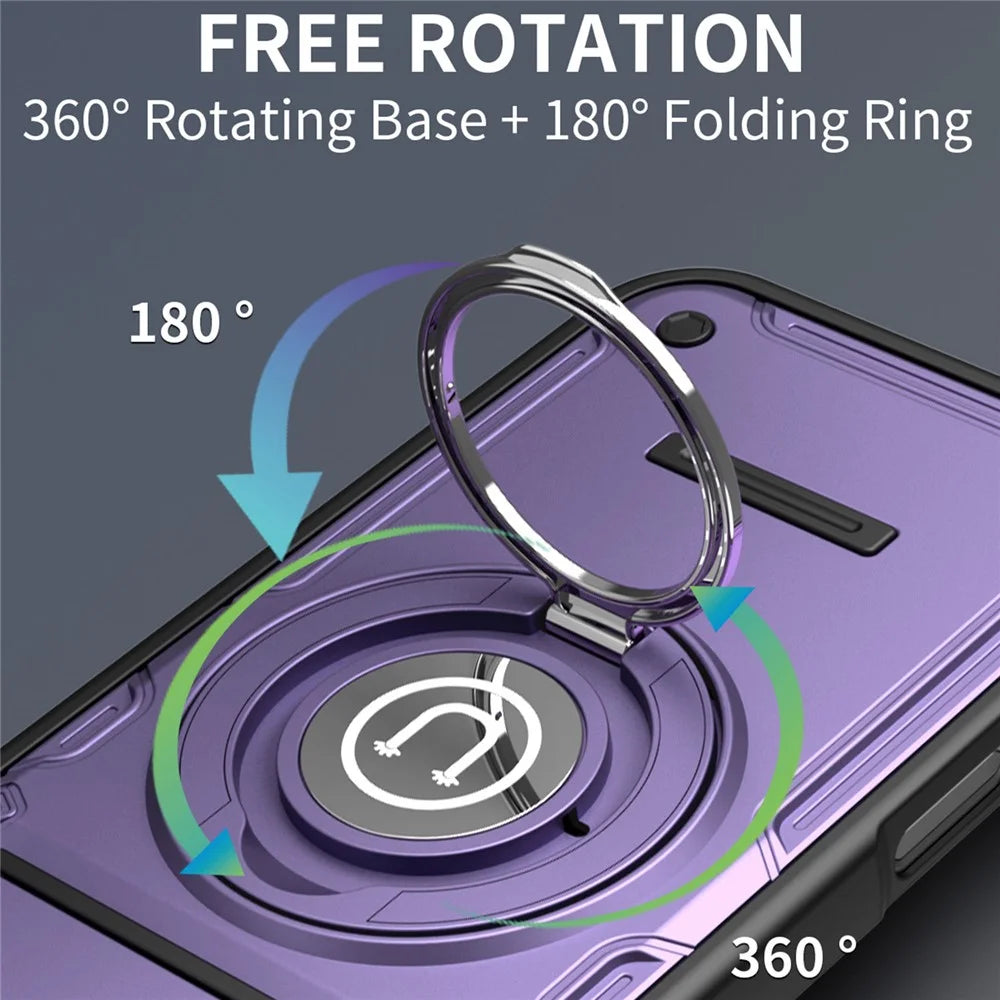 For iPhone 16 Pro Case with Slide Camera Cover Ring Kickstand PC + TPU Phone Shell - Purple - 7