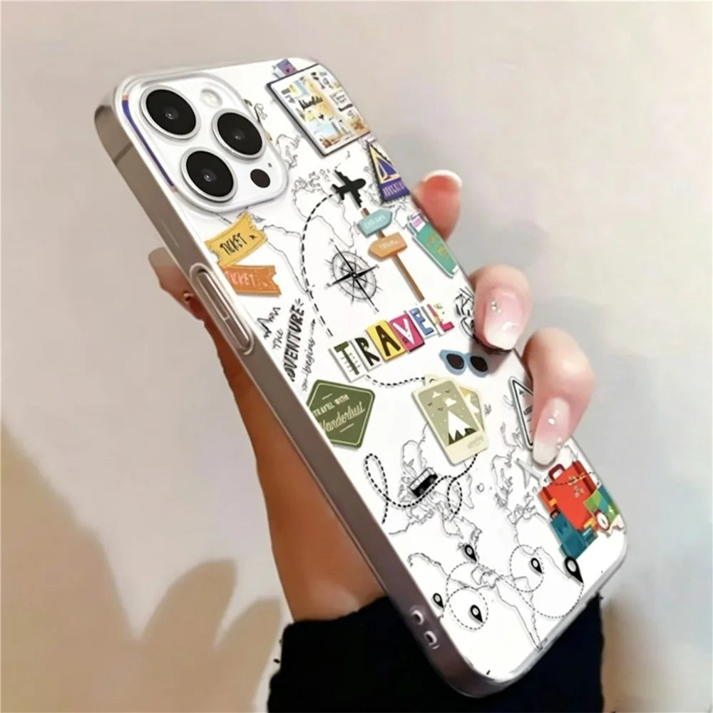 For iPhone 11 Pro Case Travel Map Aircraft Pattern Clear TPU Shockproof Phone Cover - Transparent - 3
