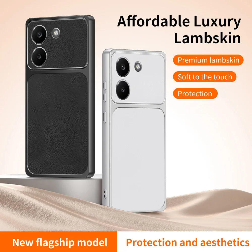 WANLONFENG for Xiaomi Redmi Turbo 5 5G XYP Series Case Lambskin Texture PC TPU Precise Cutouts Phone Cover with 2Pcs Tempered Glass Film - Black - 2