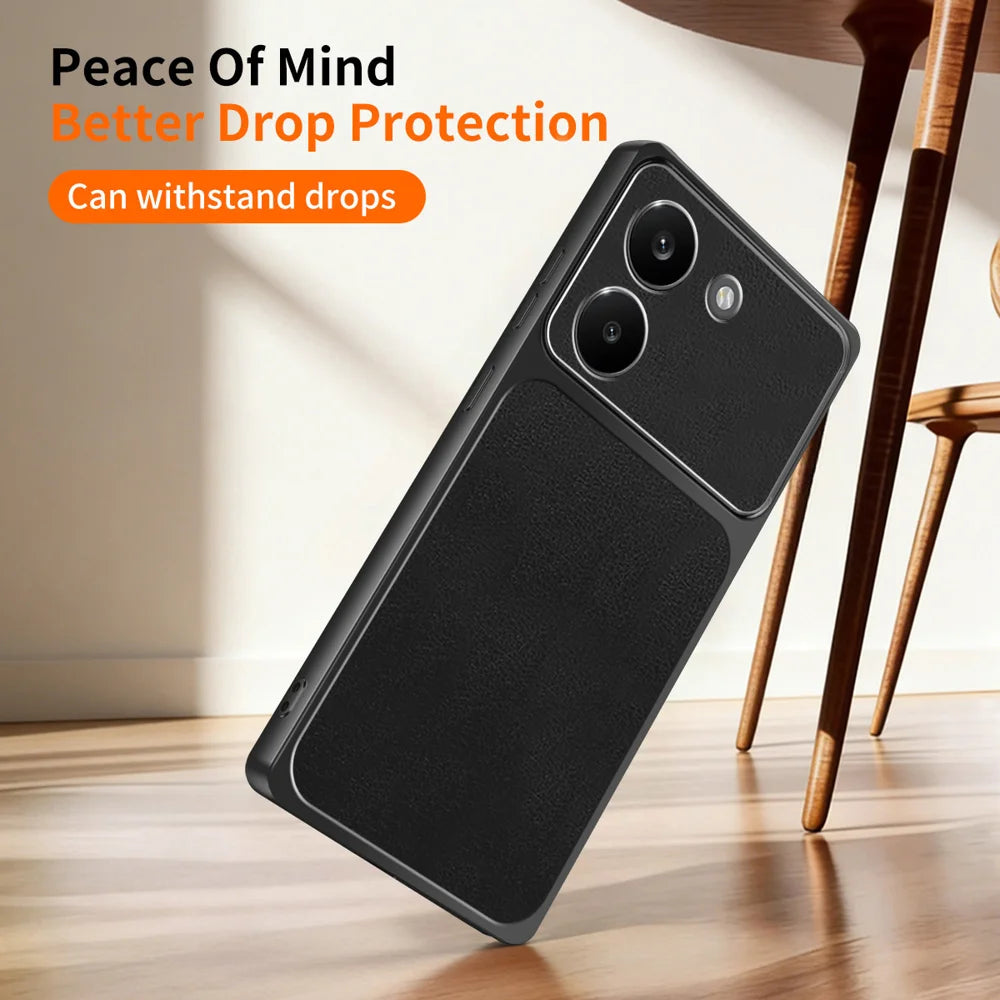 WANLONFENG for Xiaomi Redmi Turbo 5 5G XYP Series Case Lambskin Texture PC TPU Precise Cutouts Phone Cover with 2Pcs Tempered Glass Film - Black - 6