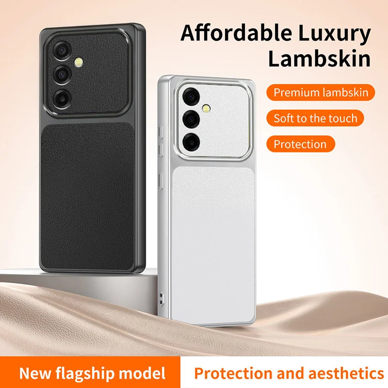 WANLONFENG for Samsung Galaxy A57 5G XYP Series Case Lambskin Texture PC TPU Precise Cutouts Phone Cover with 2Pcs Tempered Glass Film - Black - 2