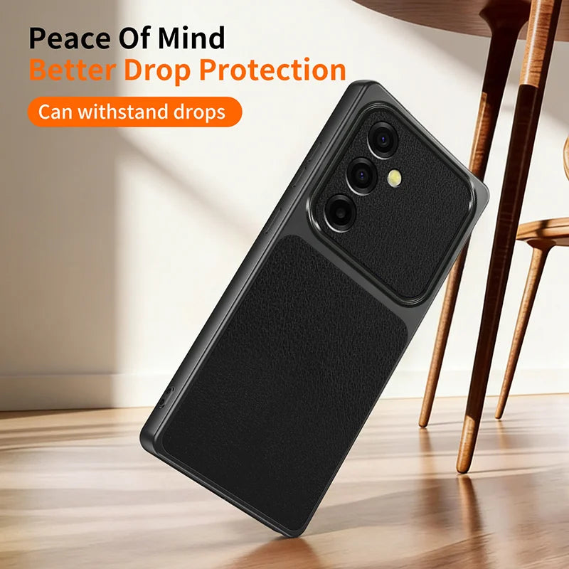 WANLONFENG for Samsung Galaxy A26 5G XYP Series Case Lambskin Texture PC TPU Precise Cutouts Phone Cover with 2Pcs Tempered Glass Film - Black - 6