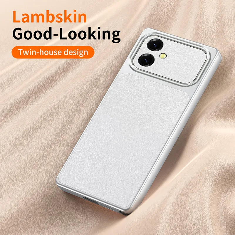 WANLONFENG for Samsung Galaxy A06 5G XYP Series Case Lambskin Texture PC TPU Precise Cutouts Phone Cover with 2Pcs Tempered Glass Film - Black - 3