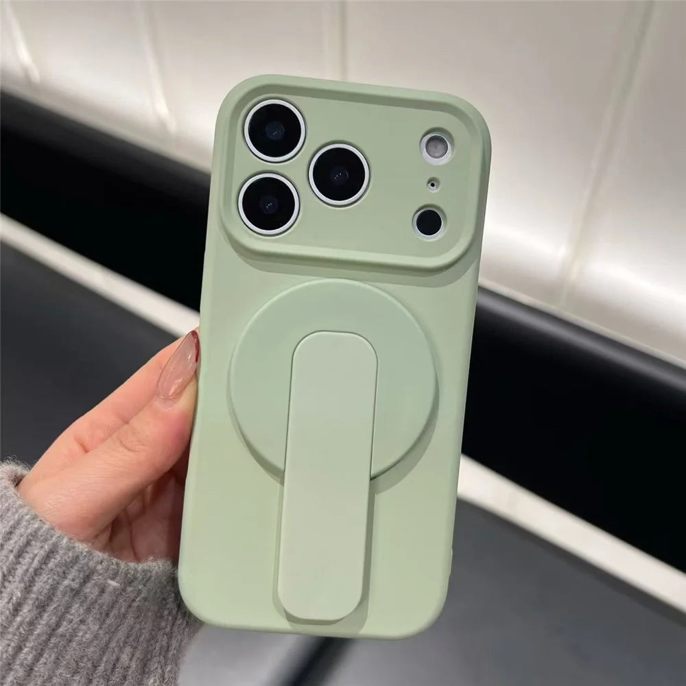 YCADEN For iPhone 17 Pro Magnetic Case with Kickstand TPU Protective Cover Phone Shell - Grass Green - 1