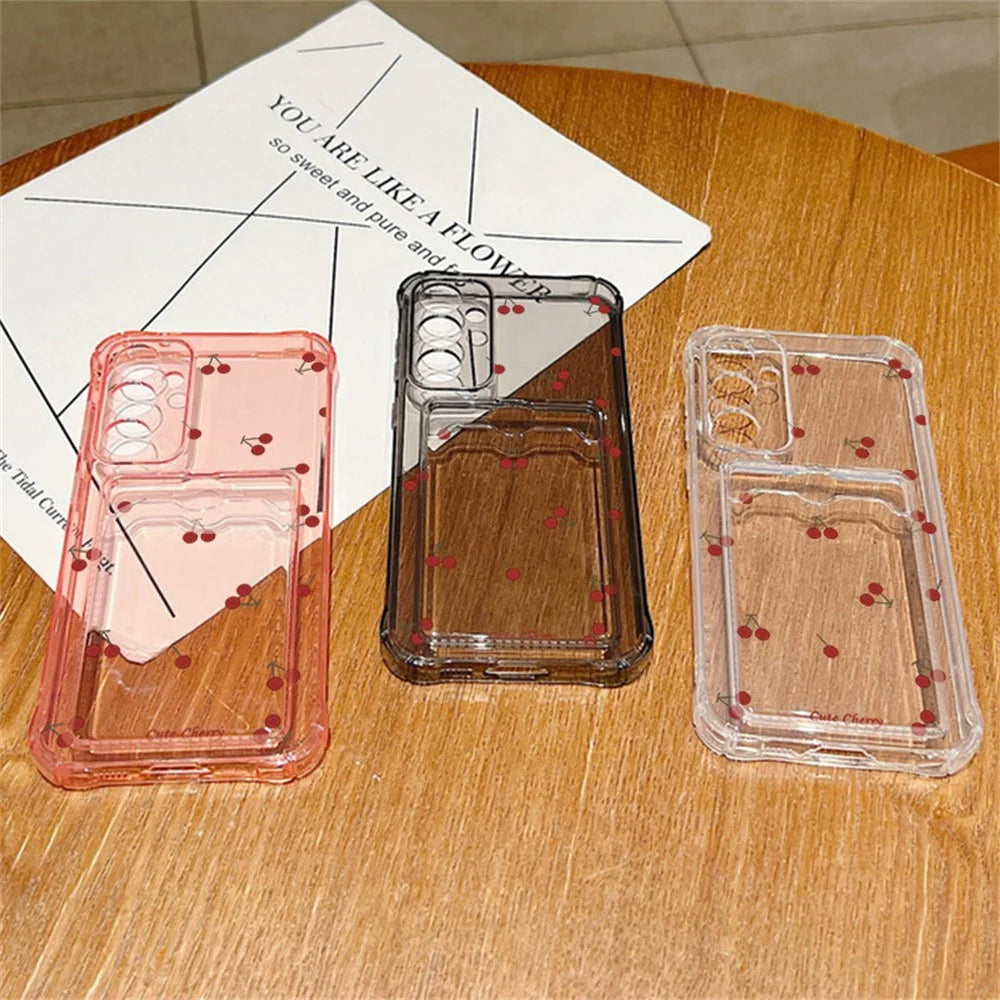 For Samsung Galaxy S26 Case Cherry Pattern Clear TPU Protective Phone Cover with Card Holder - A730G - 6