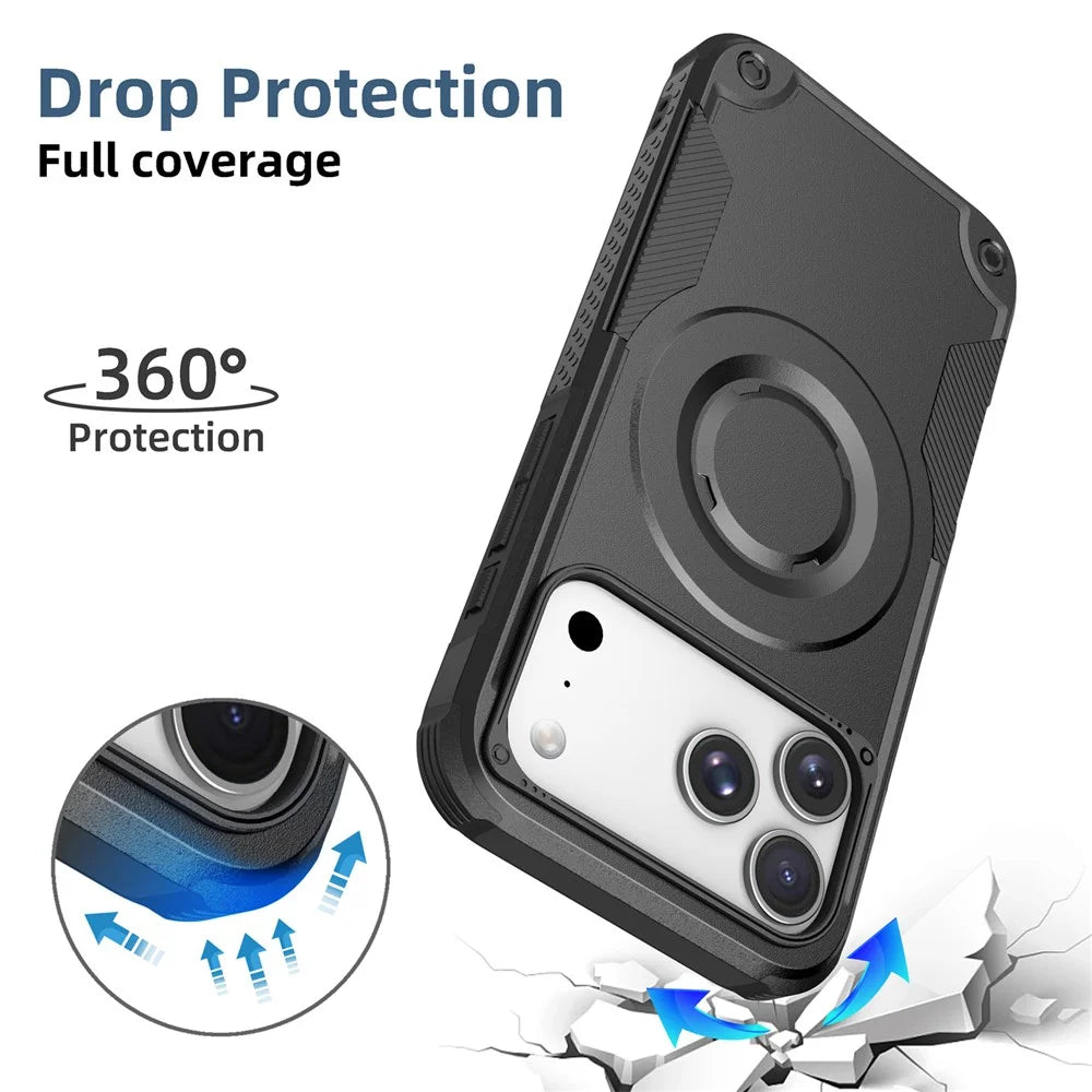 For iPhone 17 Pro Max Magnetic Case Shockproof PC + TPU Anti-Slip Textured Phone Cover - Black - 4