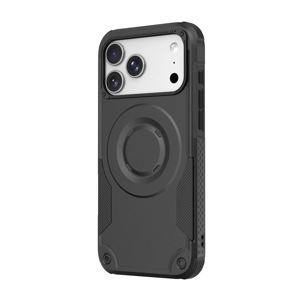 For iPhone 17 Pro Max Magnetic Case Shockproof PC + TPU Anti-Slip Textured Phone Cover - Black - 5