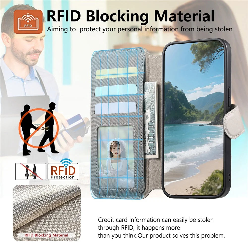 For Samsung Galaxy S26 Ultra Magnetic Case RFID Blocking Detachable Wallet Stand Cloth Texture Leather Phone Cover - Grey - 3