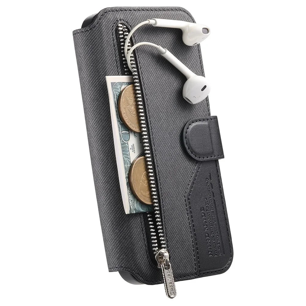 For Samsung Galaxy S25 FE Magnetic Case RFID Blocking Detachable Wallet Stand Cloth Texture Leather Phone Cover - Black - 4