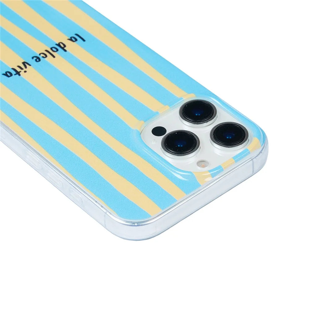 For iPhone 16 Pro Max Case Heat Transfer Striped Pattern Soft TPU Anti-Scratch Phone Cover - Baby Blue - 3