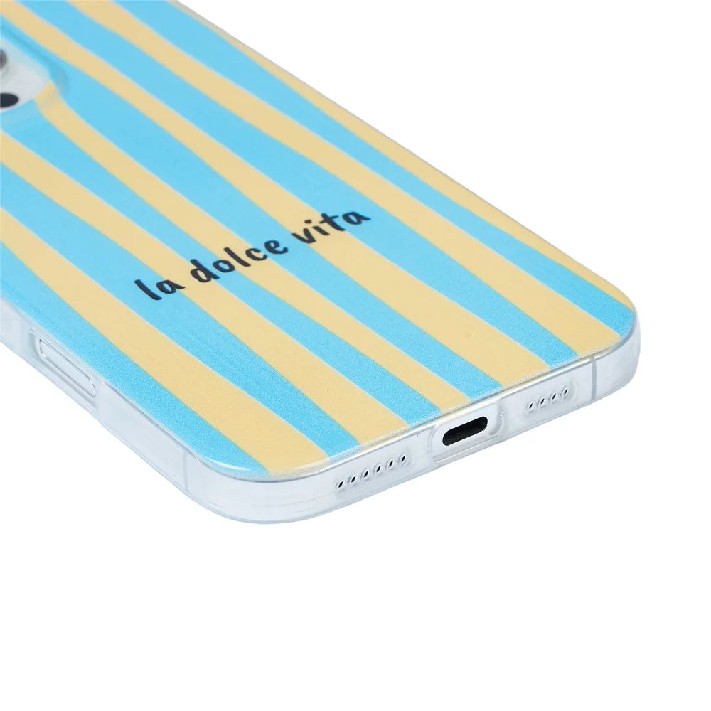 For iPhone 16 Pro Max Case Heat Transfer Striped Pattern Soft TPU Anti-Scratch Phone Cover - Baby Blue - 4