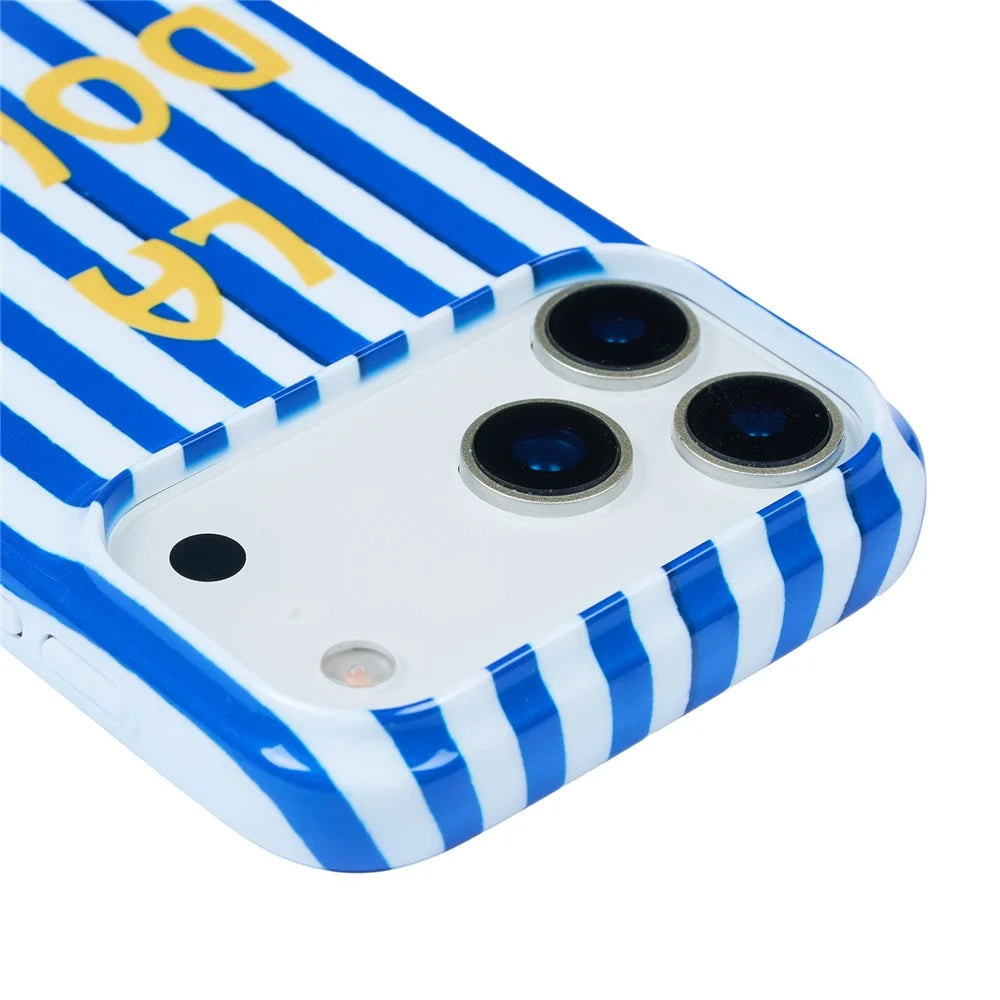 For iPhone 14 Pro Case IMD Striped Pattern Hard PC Protective Phone Cover - Blue - 3