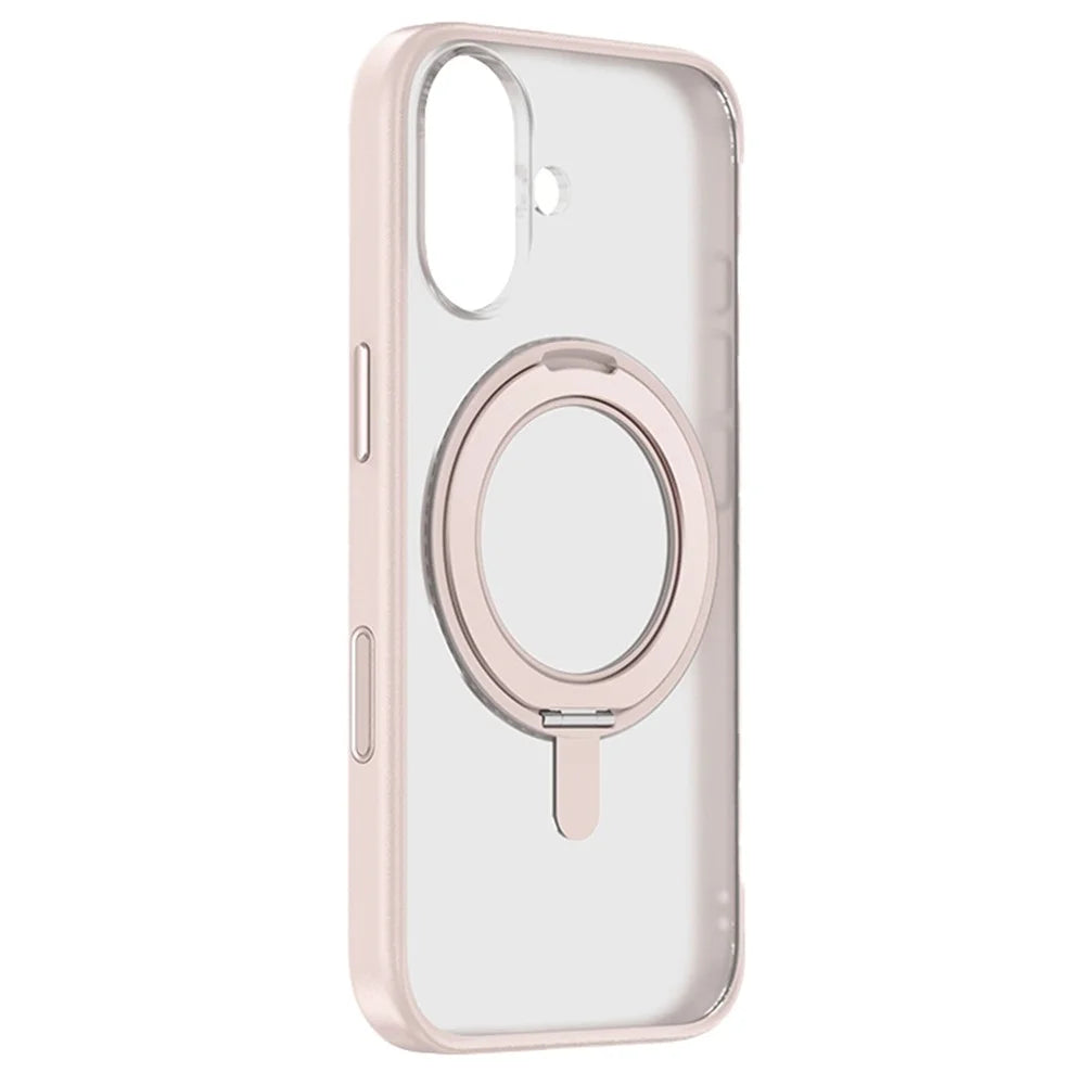ZGA for iPhone 17 Magnetic Case Rotating Kickstand PC + TPU Matte Phone Protective Cover - Pink - 1