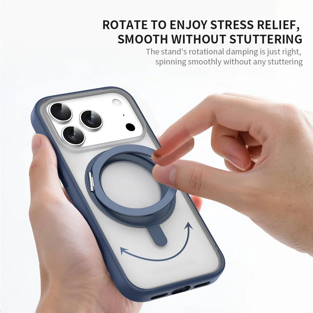 ZGA for iPhone 17 Pro Max Magnetic Case Rotating Kickstand PC + TPU Matte Phone Protective Cover - Blue - 3