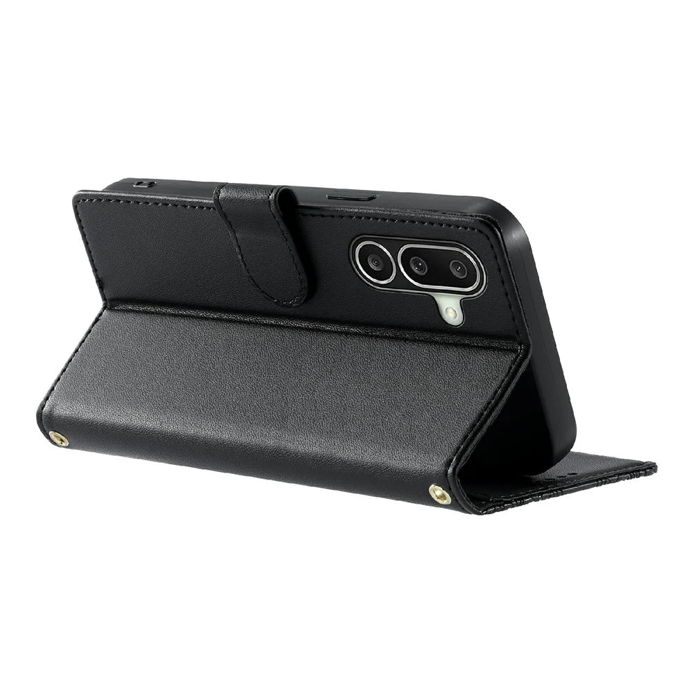 For Samsung Galaxy A27 5G Case Embossed Totem Leather Flip Wallet Phone Cover with Wrist Strap - Black - 3