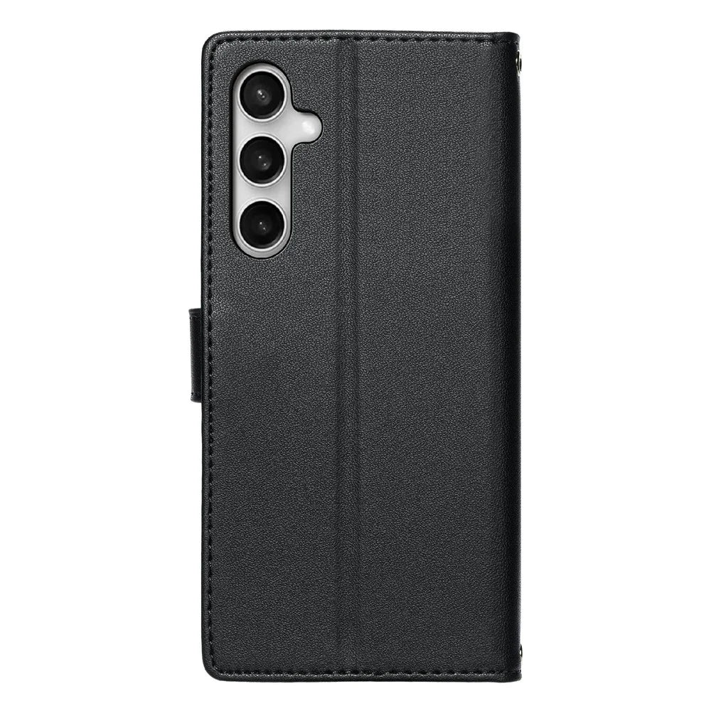 For Samsung Galaxy S25 FE Case Embossed Totem Leather Flip Wallet Phone Cover with Wrist Strap - Black - 6