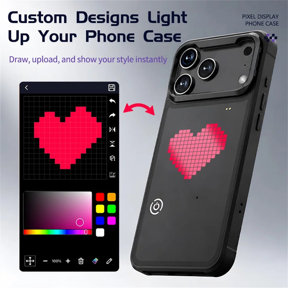 For iPhone 17 Pro Glowing Pixel Case Bluetooth-compatible LED Display Custom Animation Phone Cover with Kickstand - Black - 6