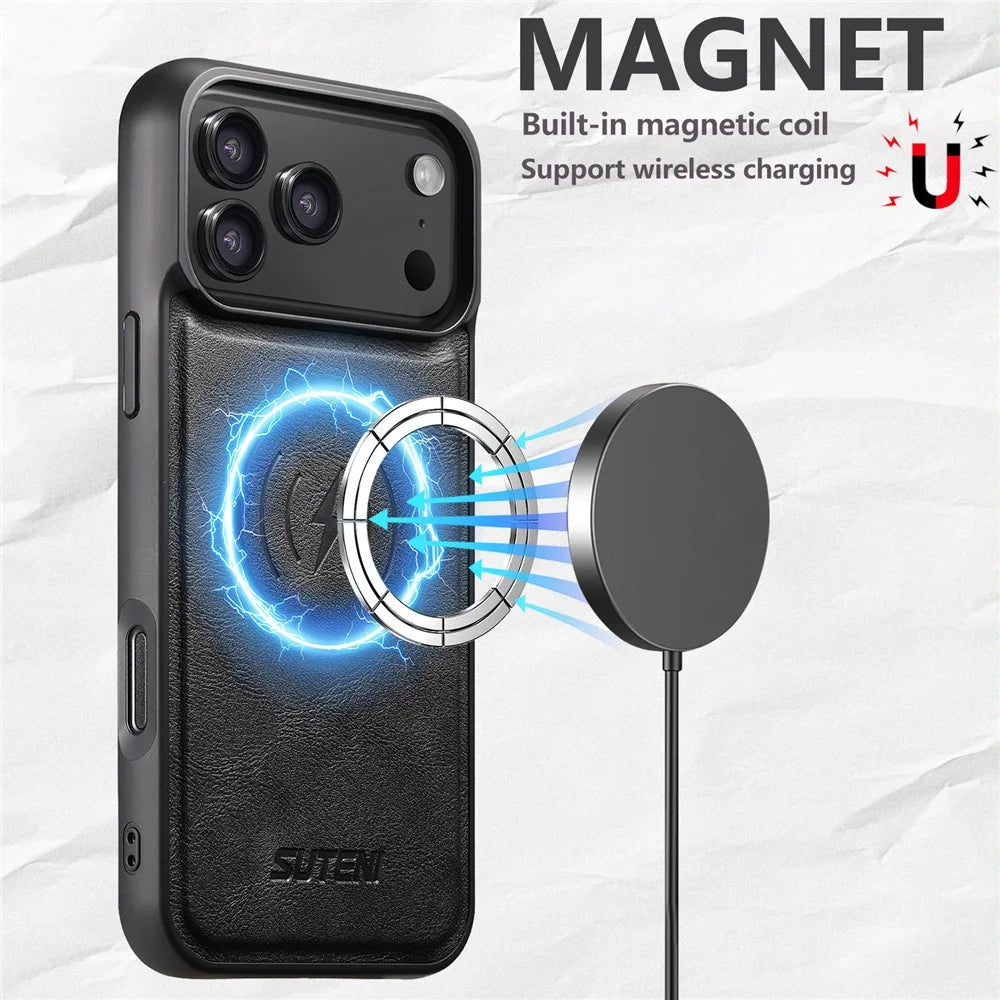 SUTENI for iPhone 17 Pro Max Magnetic Case Detachable Card Holder Bottle Opener RFID Blocking Phone Cover - Black - 4