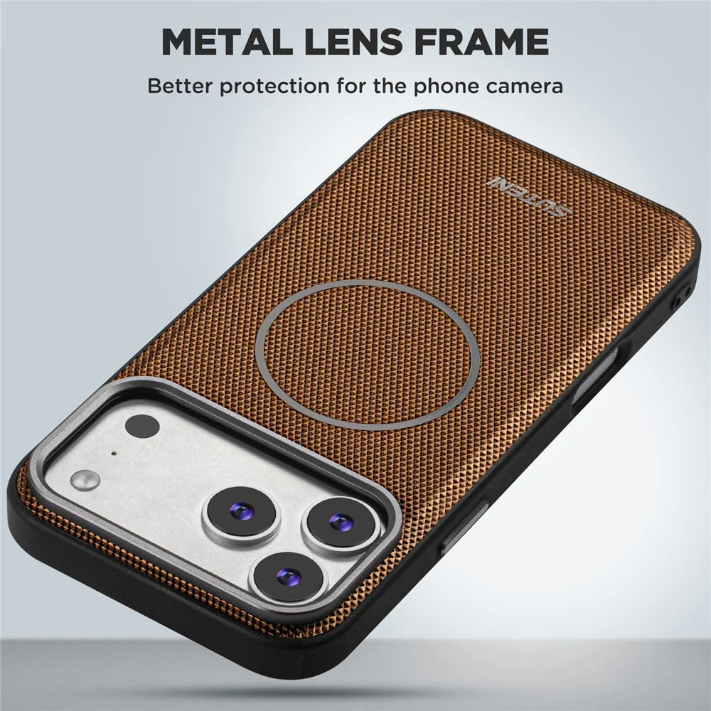 SUTENI G8 for iPhone 17 Pro Magnetic Case Triangle Texture Leather + TPU Phone Back Cover - Gold - 6