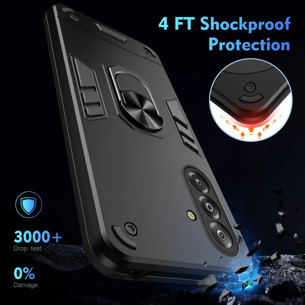 WANLONFENG for Samsung Galaxy A17 4G / Galaxy A17 5G YS Series Case Kicktand Shockproof PC TPU Phone Cover with 2Pcs Tempered Glass Film - Black - 5