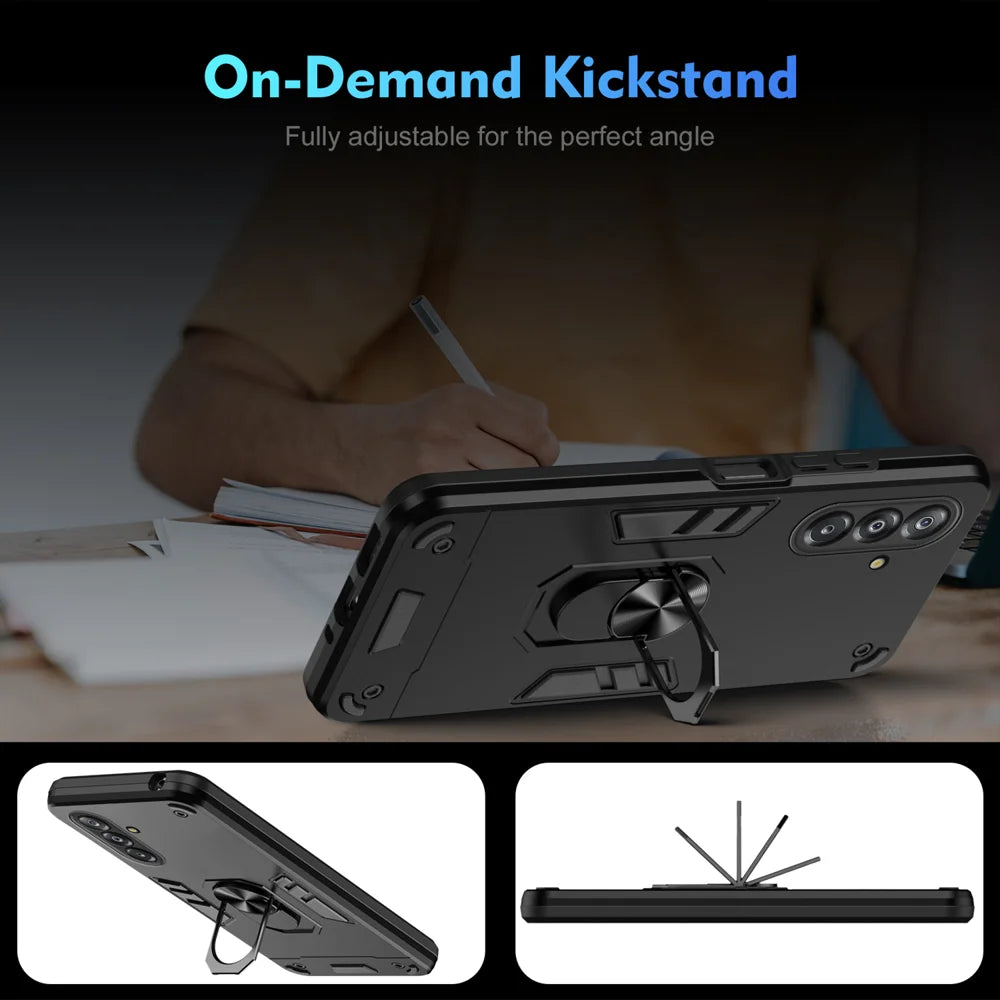 WANLONFENG for Samsung Galaxy A17 4G / Galaxy A17 5G YS Series Case Kicktand Shockproof PC TPU Phone Cover with 2Pcs Tempered Glass Film - Black - 7