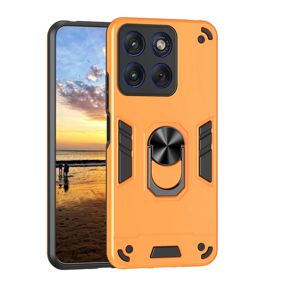 WANLONFENG for Motorola Moto X70 Air 5G / Motorola Edge 70 5G YS Series Case Kicktand Shockproof PC TPU Phone Cover with 2Pcs Tempered Glass Film - Orange - 2