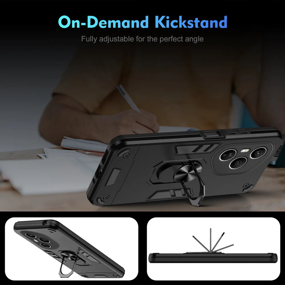 WANLONFENG for Honor 400 Pro 5G (Global) YS Series Case Kicktand Shockproof PC TPU Phone Cover with 2Pcs Tempered Glass Film - Black - 7