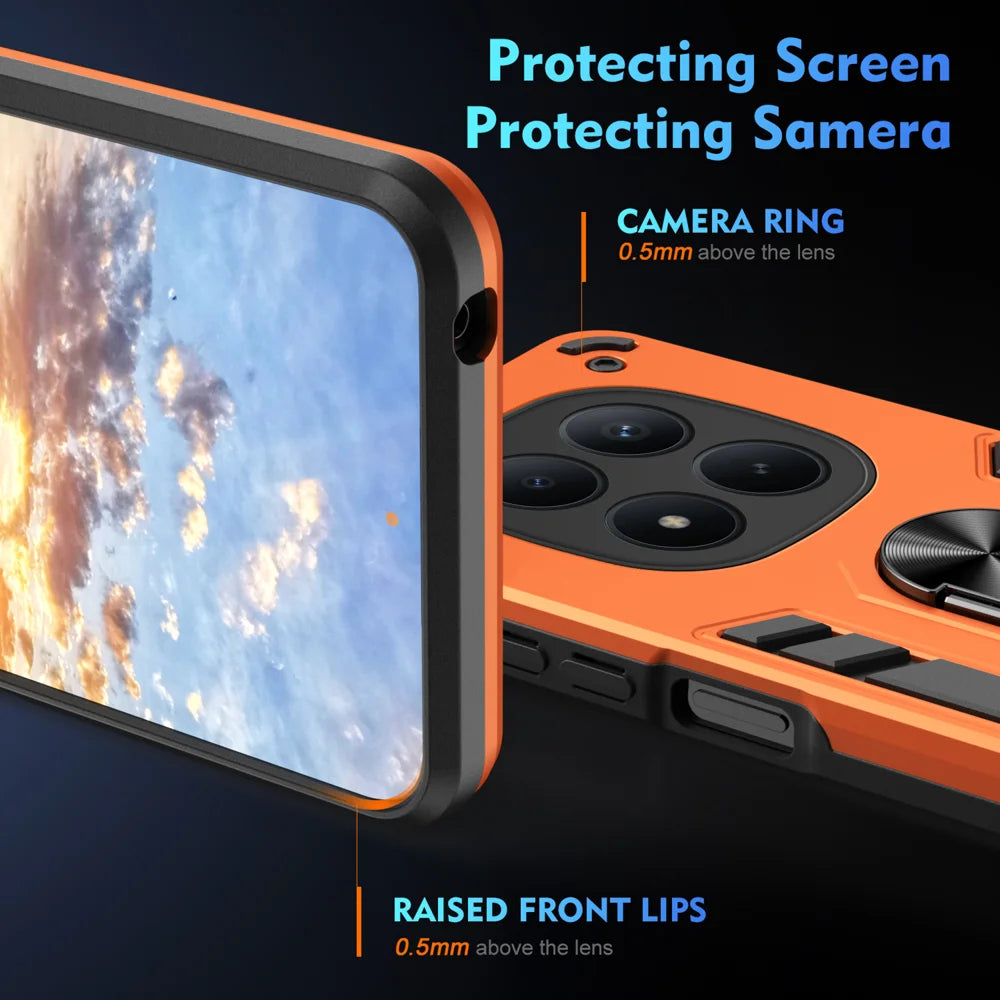 WANLONFENG for Xiaomi Redmi Note 15 Pro 4G (Global) YS Series Case Kicktand Shockproof PC TPU Phone Cover with 2Pcs Tempered Glass Film - Orange - 4