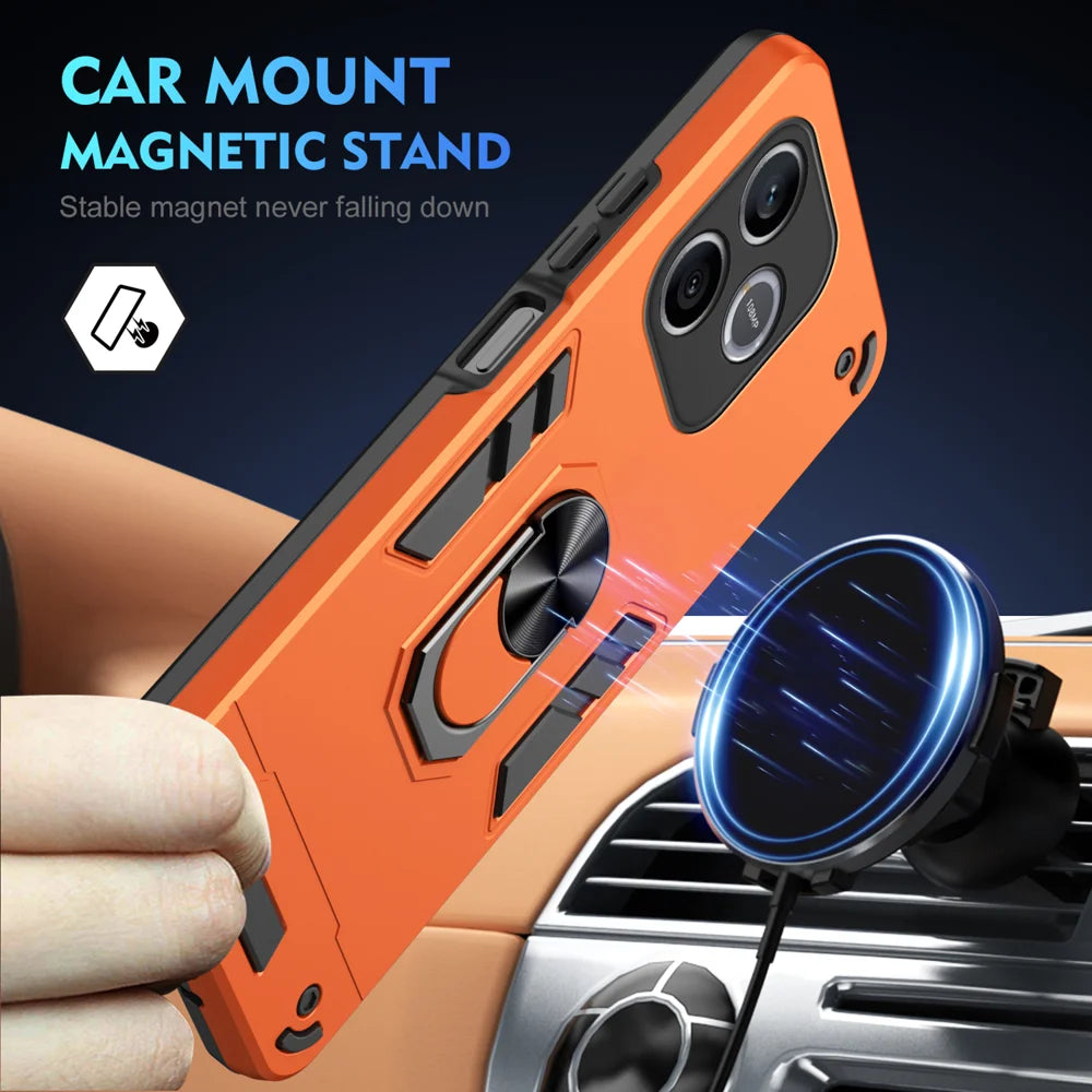 WANLONFENG for Honor 600 Lite 5G YS Series Case Kicktand Shockproof PC TPU Phone Cover with 2Pcs Tempered Glass Film - Orange - 3