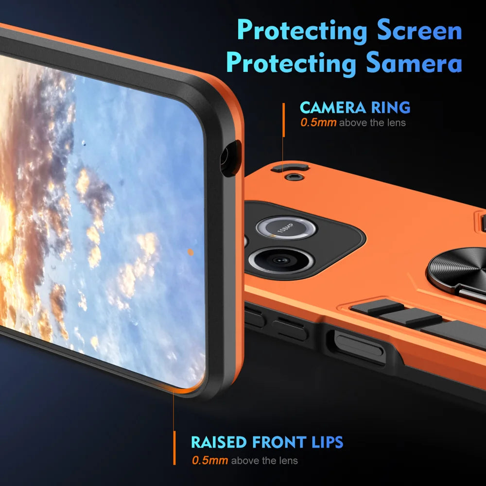 WANLONFENG for Honor 600 Lite 5G YS Series Case Kicktand Shockproof PC TPU Phone Cover with 2Pcs Tempered Glass Film - Orange - 4