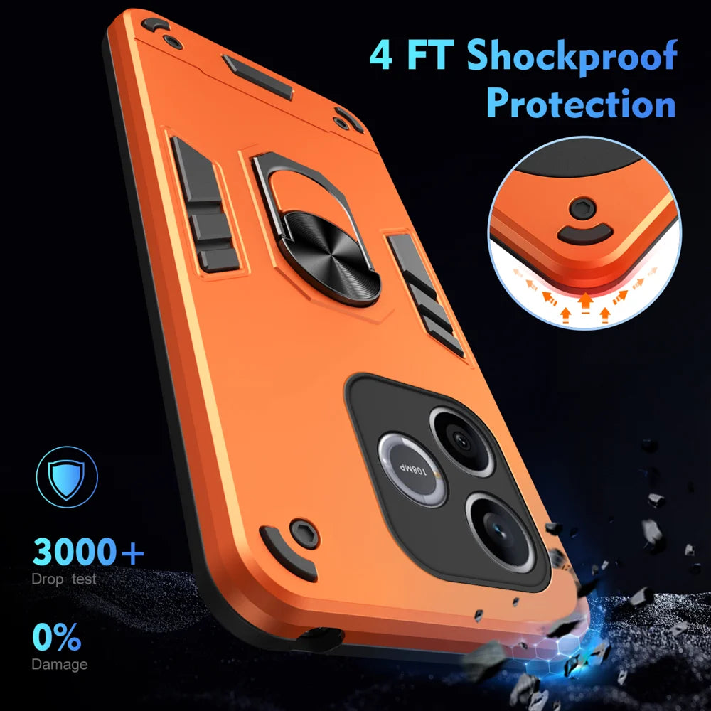 WANLONFENG for Honor 600 Lite 5G YS Series Case Kicktand Shockproof PC TPU Phone Cover with 2Pcs Tempered Glass Film - Orange - 5