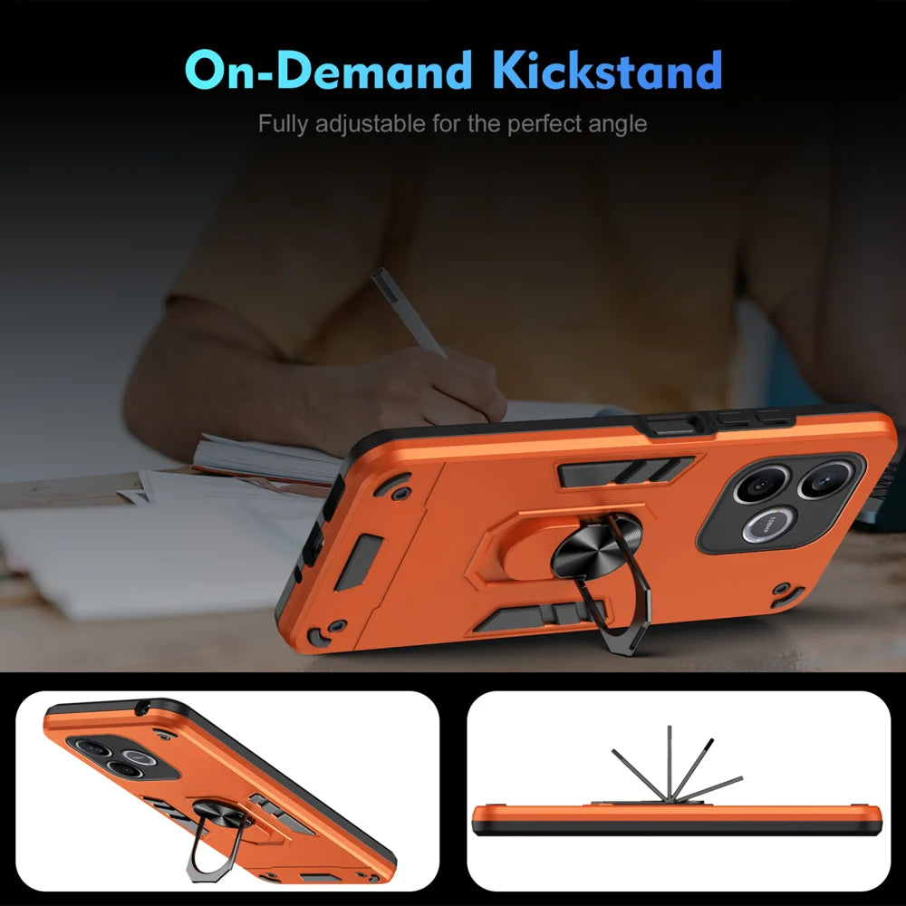 WANLONFENG for Honor 600 Lite 5G YS Series Case Kicktand Shockproof PC TPU Phone Cover with 2Pcs Tempered Glass Film - Orange - 7