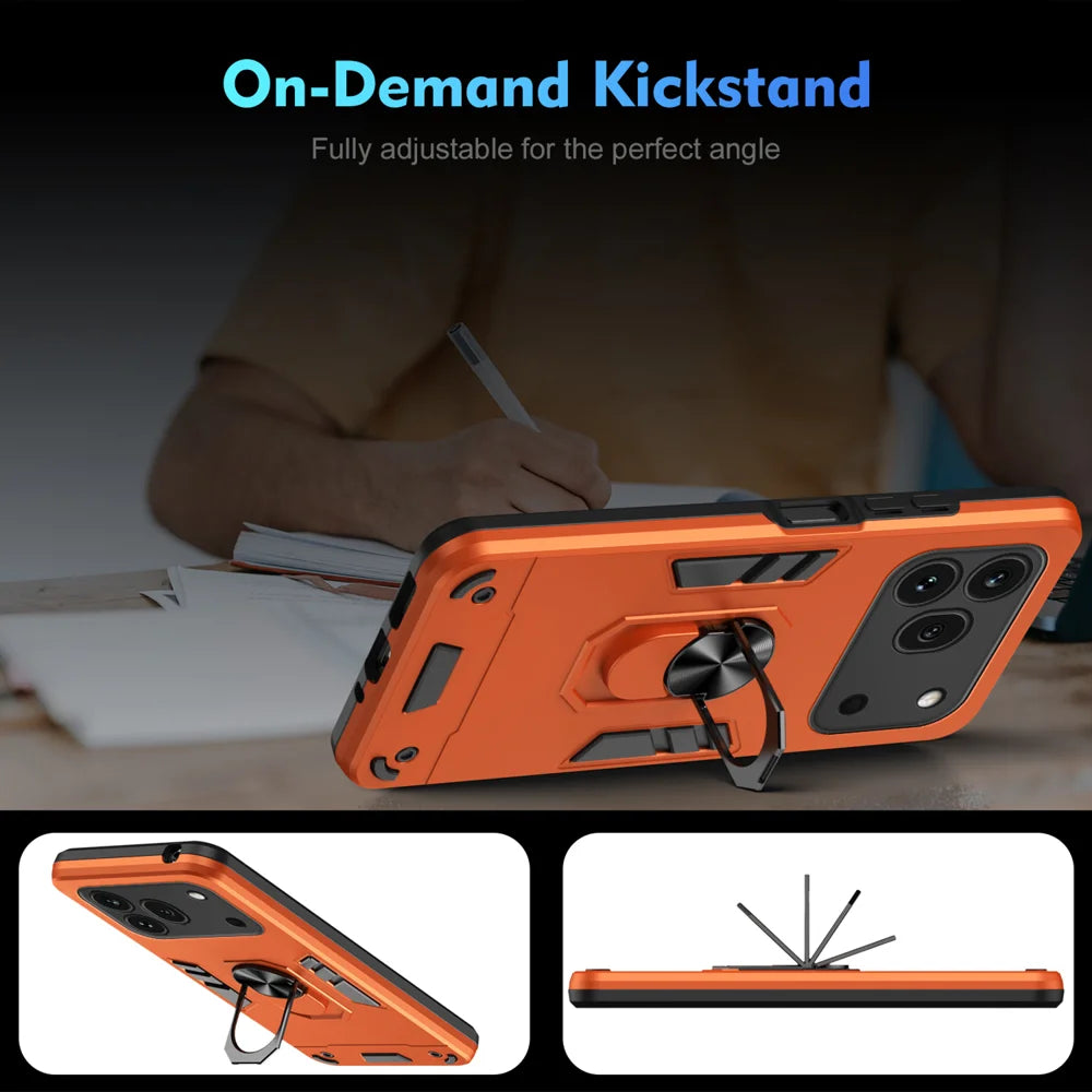 WANLONFENG for Honor 600 Pro 5G YS Series Case Kicktand Shockproof PC TPU Phone Cover with 2Pcs Tempered Glass Film - Orange - 7