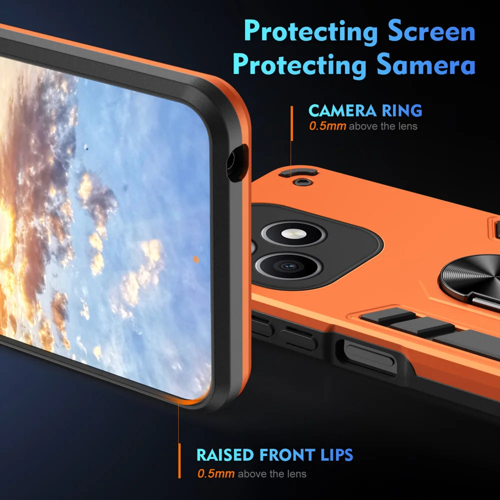 WANLONFENG for Honor X8d 4G YS Series Case Kicktand Shockproof PC TPU Phone Cover with 2Pcs Tempered Glass Film - Orange - 4