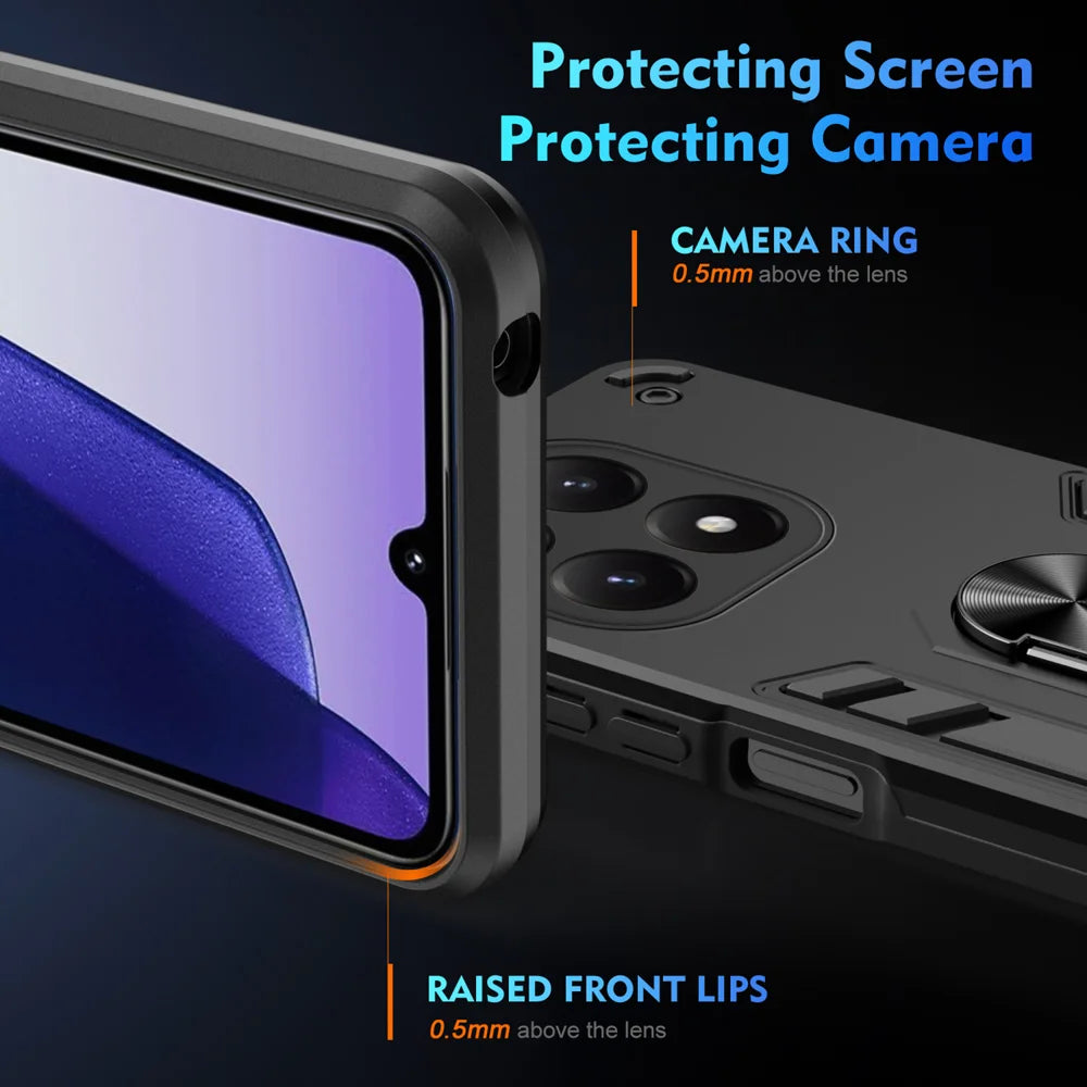 WANLONFENG for Xiaomi 15T YS Series Case Kicktand Shockproof PC TPU Phone Cover with 2Pcs Tempered Glass Film - Black - 4