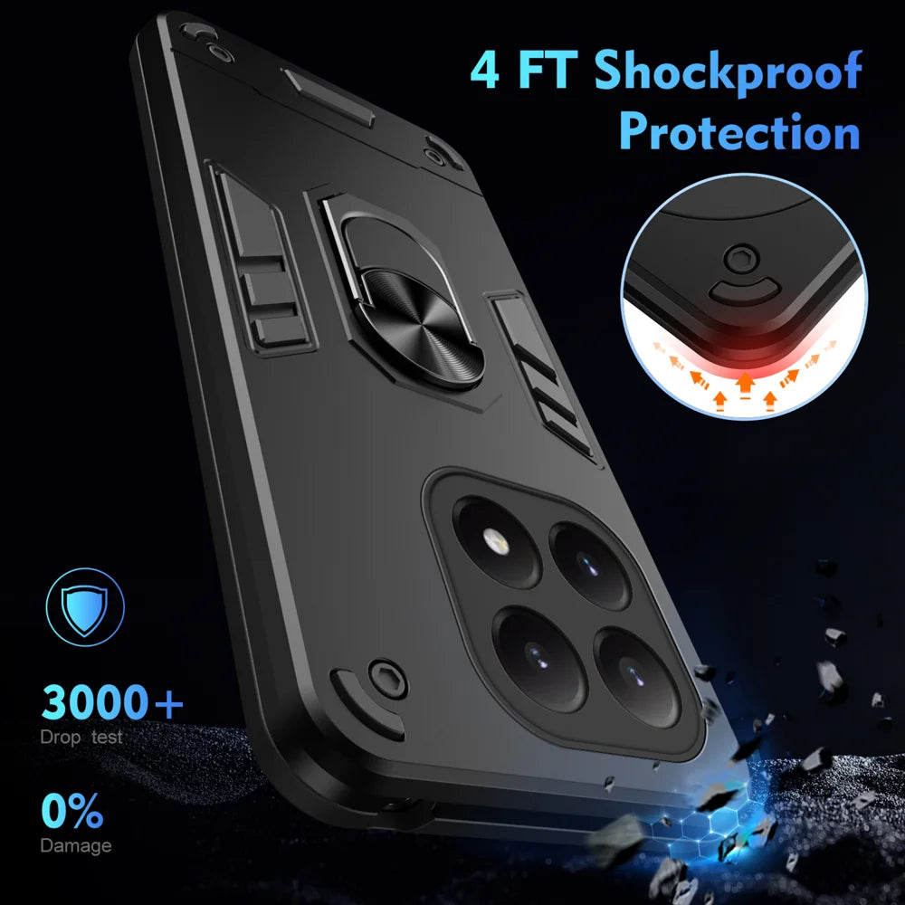 WANLONFENG for Xiaomi 15T YS Series Case Kicktand Shockproof PC TPU Phone Cover with 2Pcs Tempered Glass Film - Black - 5